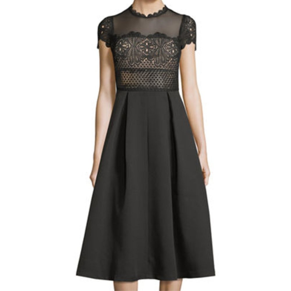 NWT Few Moda Black Crochet Fit and Flare Dress